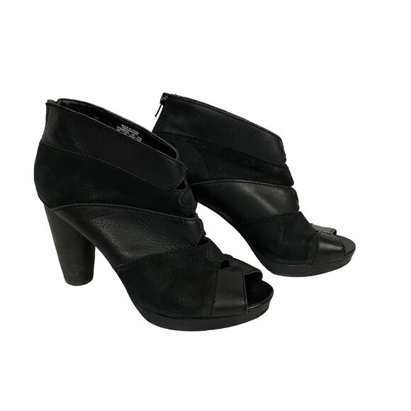 Fossil Bobbi Peep Toe Ankle Boots Booties Women’s Size 8.5 Black Leather - Picture 1 of 13